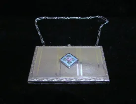 Edwardian Guilloche Compact Wristlet Purse 1910s Powder Mirror Dance Compact