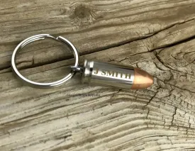 Engraved Bullet Key Chain, GOLD Engraving, Small Pistol, 9mm, 380, or 40 Cal TNR