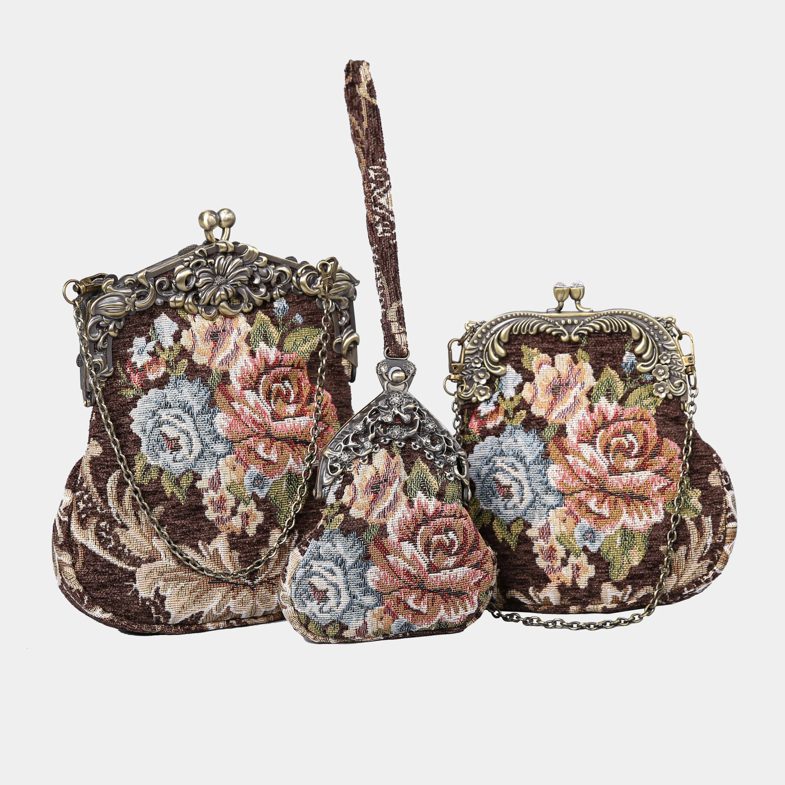 Floral Brown Chatelaine Purse Wristlet Bag