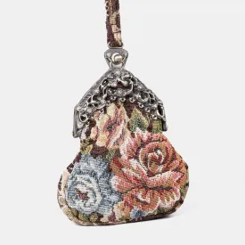 Floral Brown Chatelaine Purse Wristlet Bag