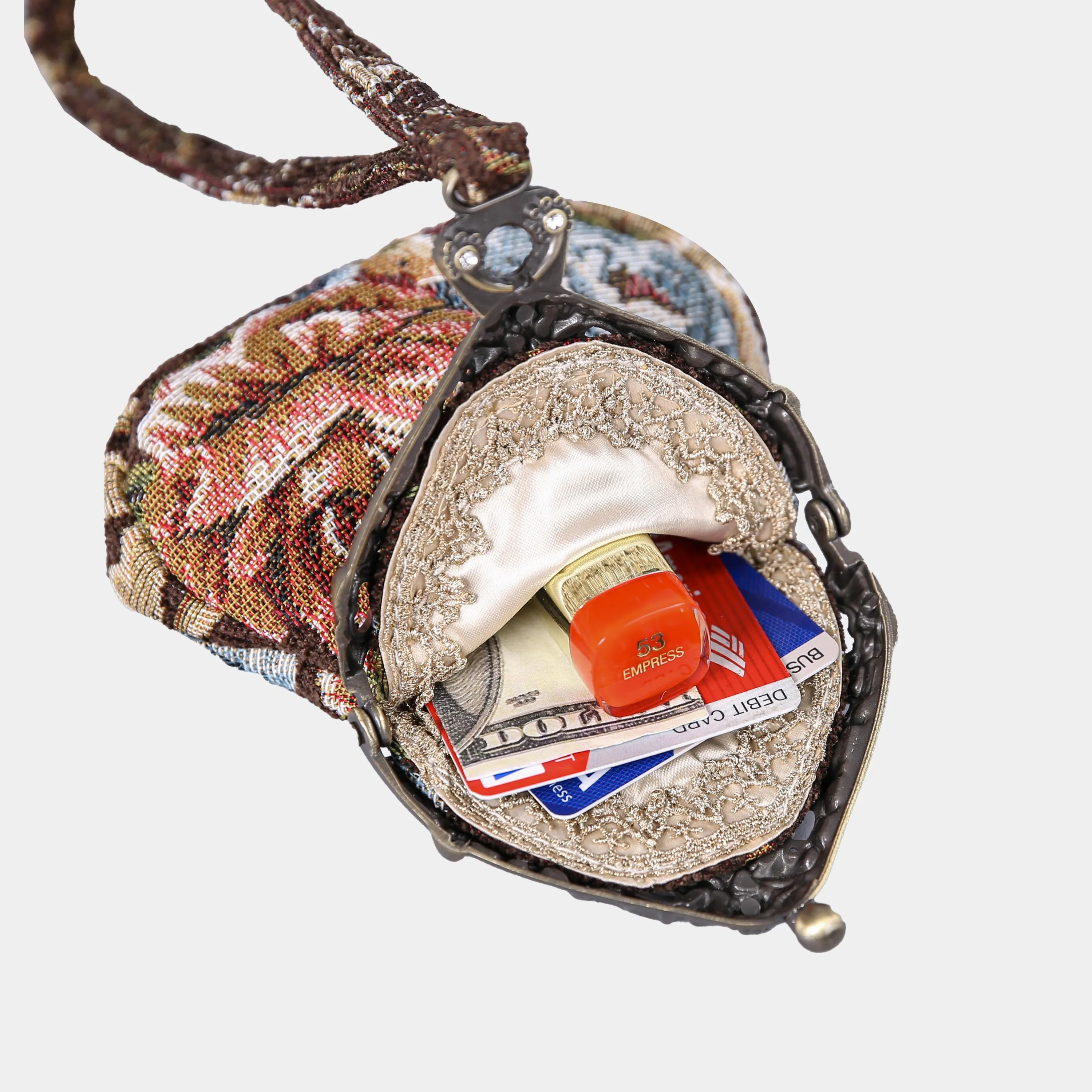 Floral Brown Chatelaine Purse Wristlet Bag