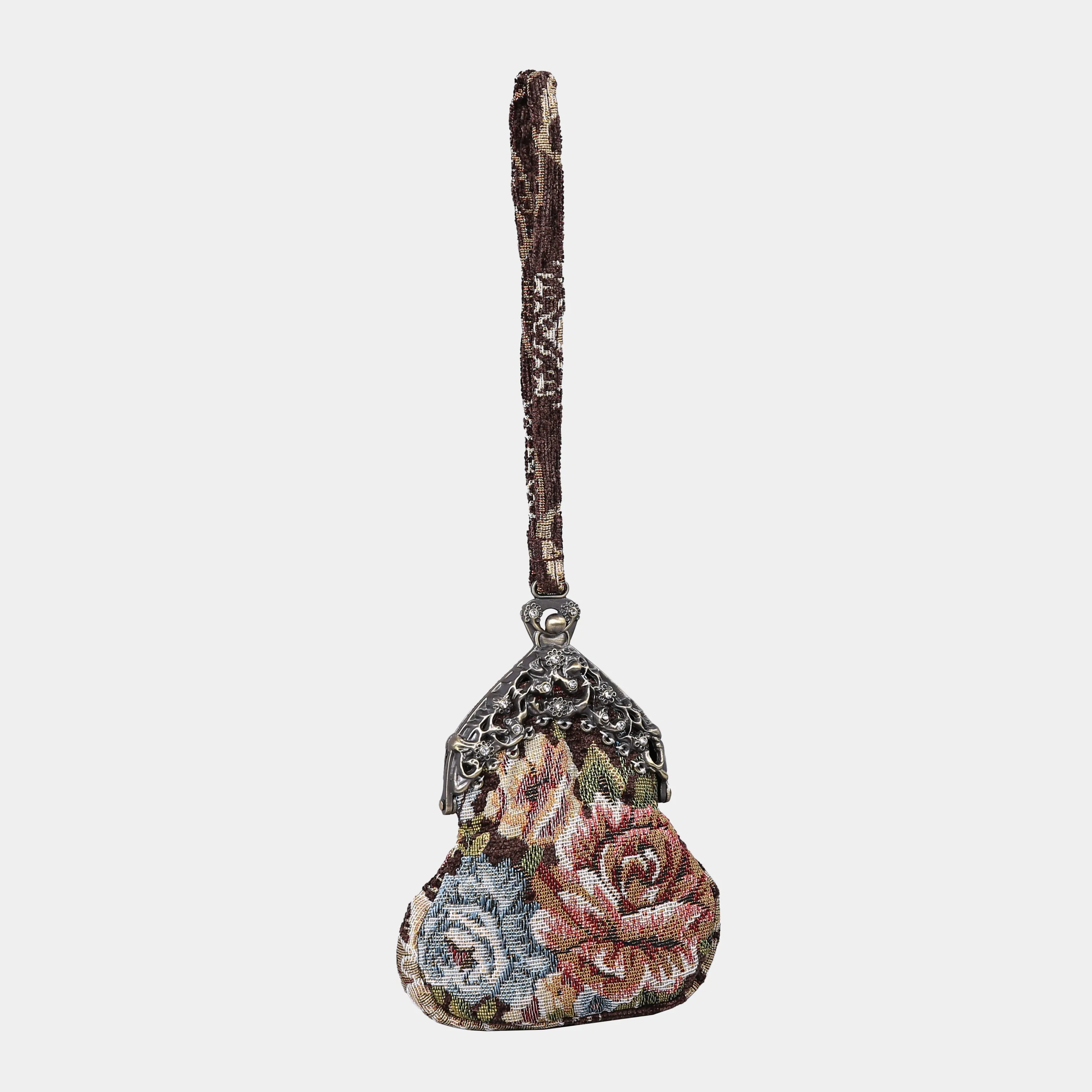 Floral Brown Chatelaine Purse Wristlet Bag