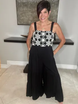 Floral Embroidered Tiered Leg Jumpsuit