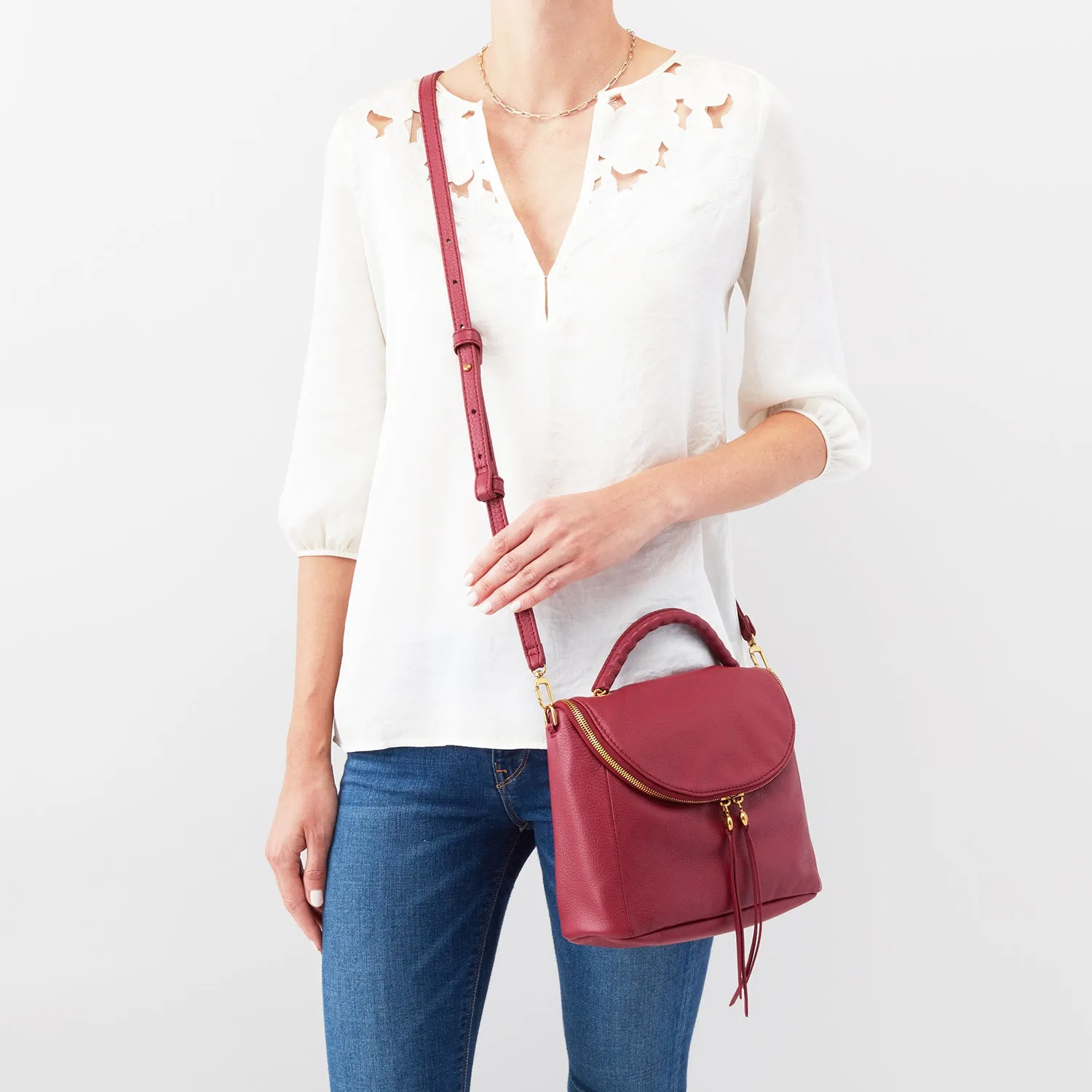 Hobo Fern Satchel Sangria Velvet Hide Leather
