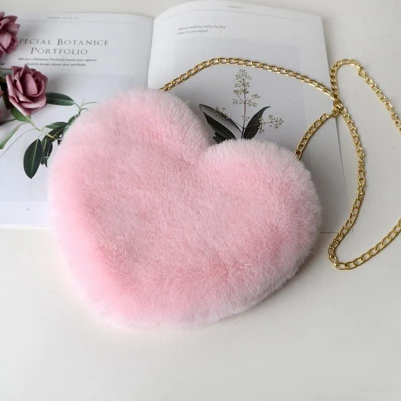 Kawaii Faux Fur Heart Shaped Bags - Kawaii Handbags