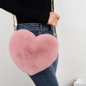 Kawaii Faux Fur Heart Shaped Bags - Kawaii Handbags