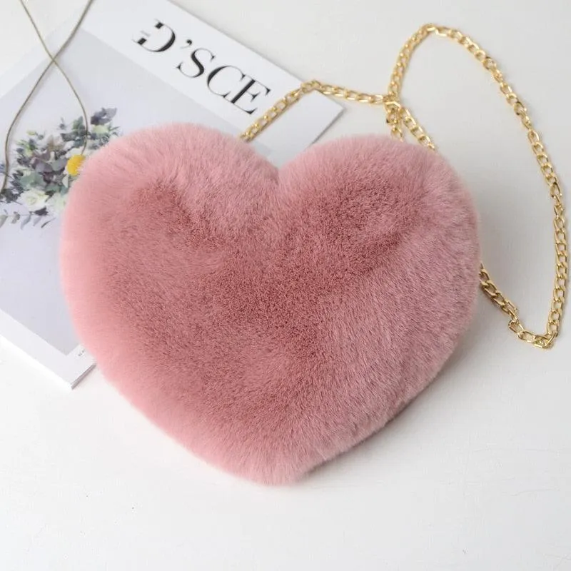 Kawaii Faux Fur Heart Shaped Bags - Kawaii Handbags
