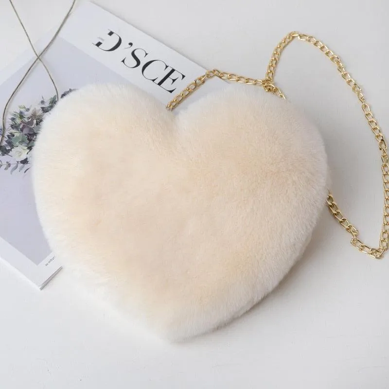Kawaii Faux Fur Heart Shaped Bags - Kawaii Handbags