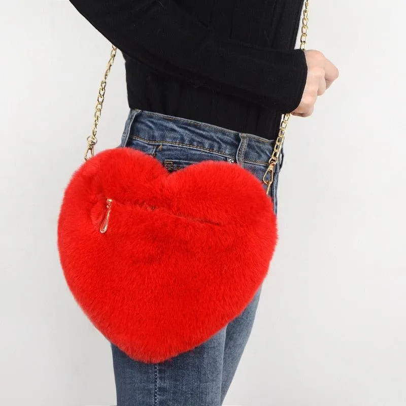 Kawaii Faux Fur Heart Shaped Bags - Kawaii Handbags