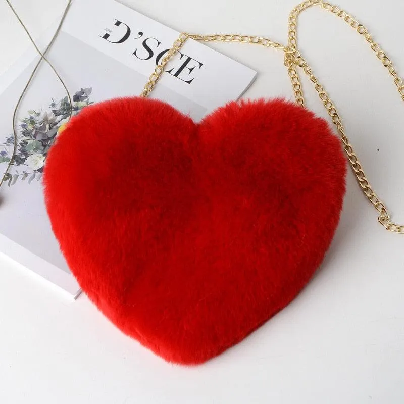 Kawaii Faux Fur Heart Shaped Bags - Kawaii Handbags