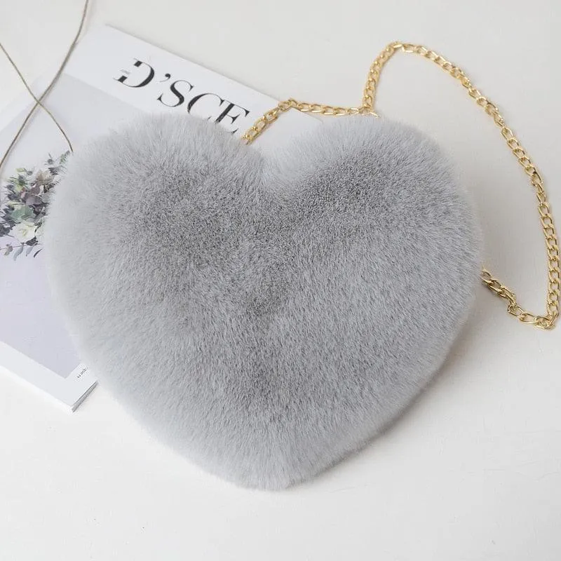 Kawaii Faux Fur Heart Shaped Bags - Kawaii Handbags