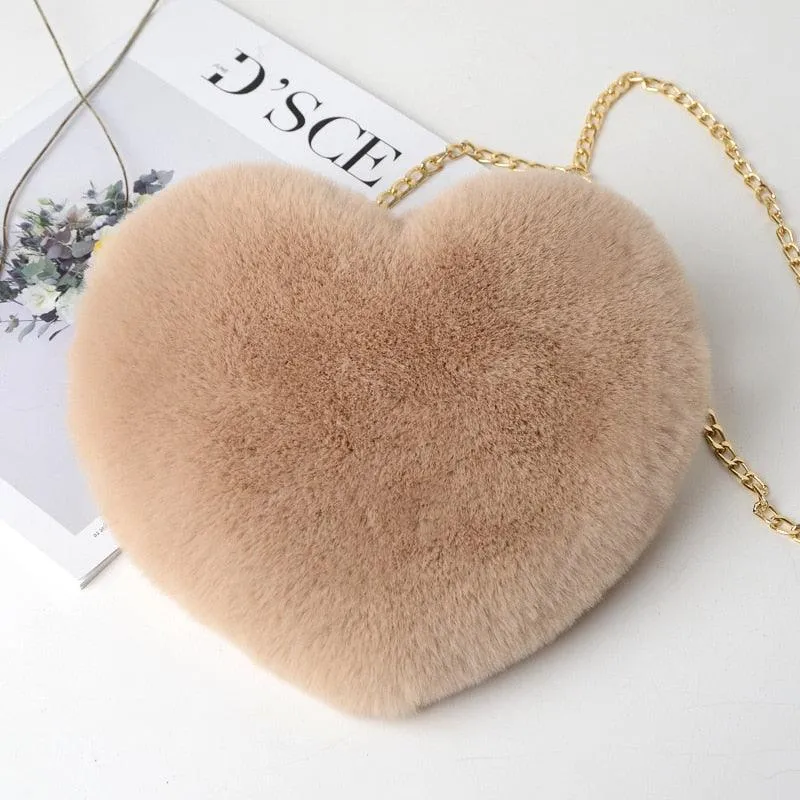 Kawaii Faux Fur Heart Shaped Bags - Kawaii Handbags