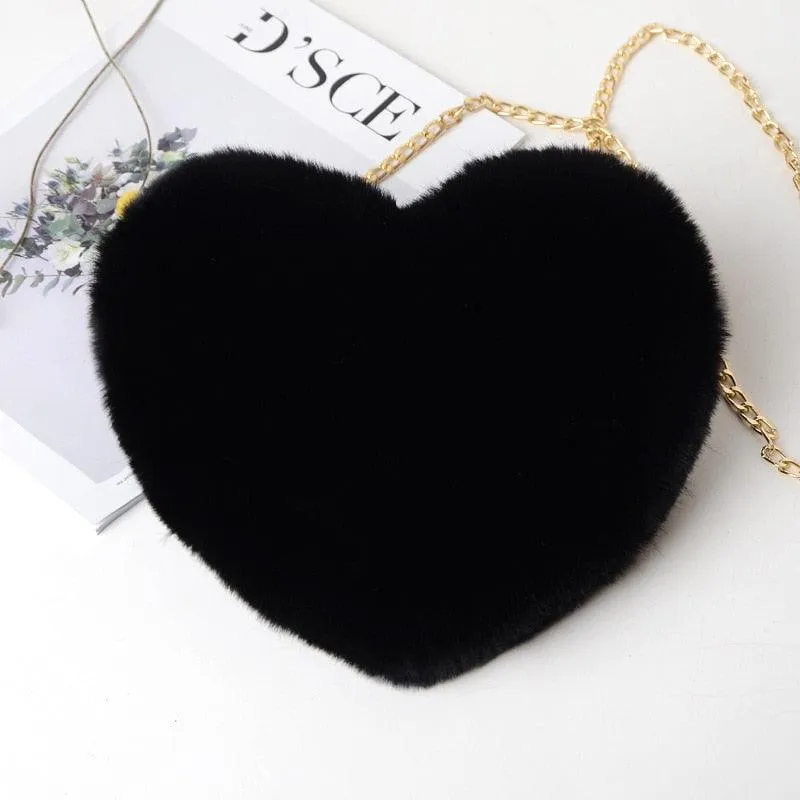 Kawaii Faux Fur Heart Shaped Bags - Kawaii Handbags