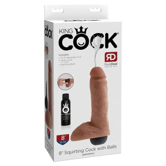 King Cock 8 In Squirting Cock W/ Balls Tan