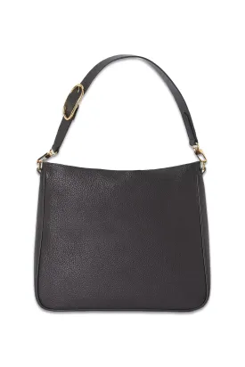 Large Buckle Leather Hobo Bag, Black