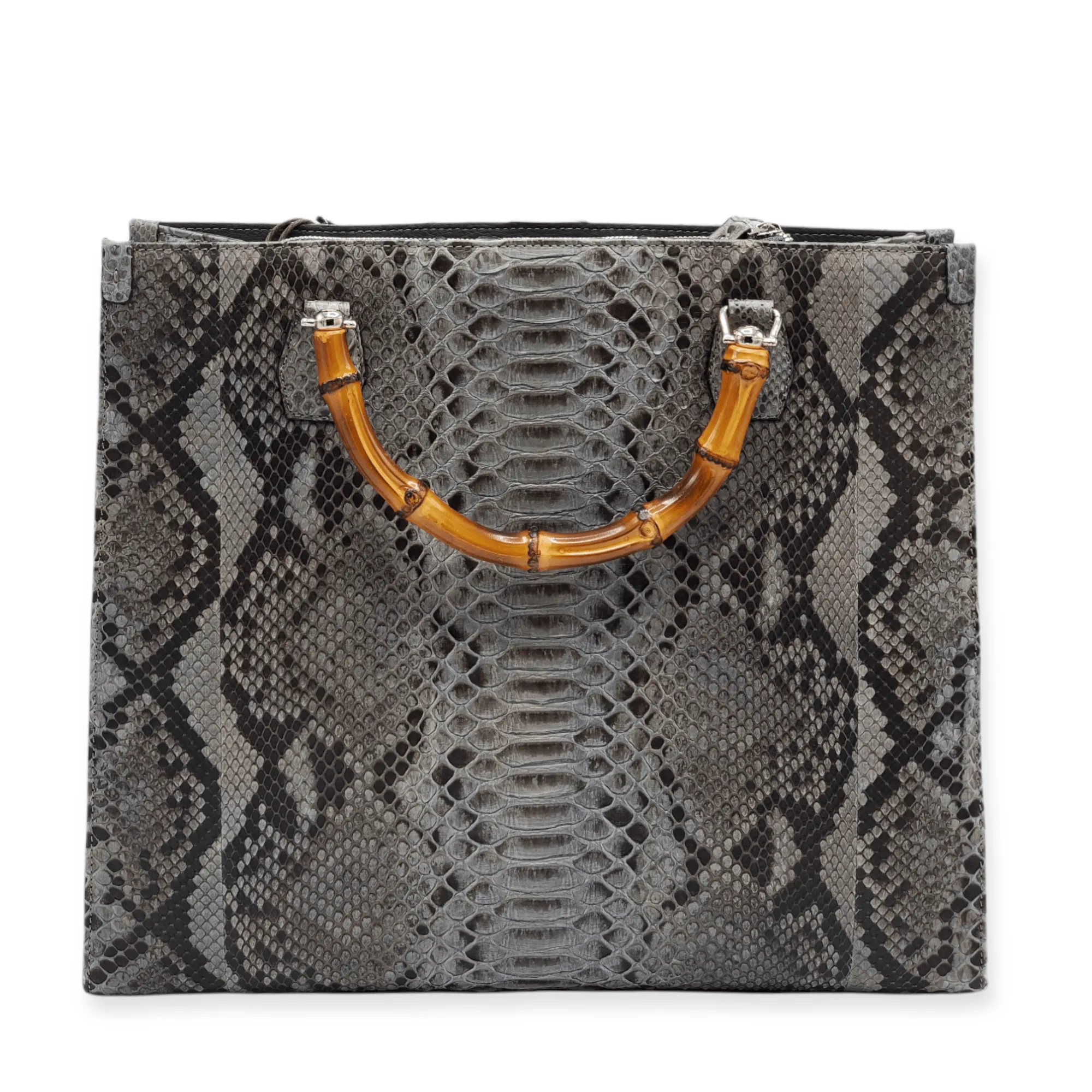 Large Tote Oxford Python Bamboo Handles