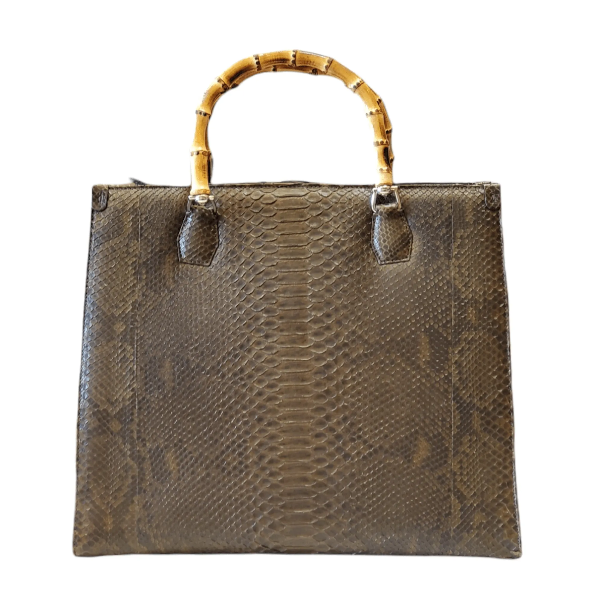 Large Tote Oxford Python Bamboo Handles