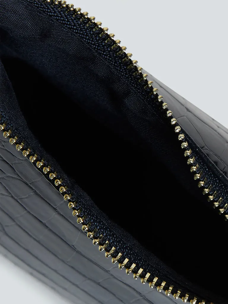 LOV Black Croc-Textured Shoulder Bag