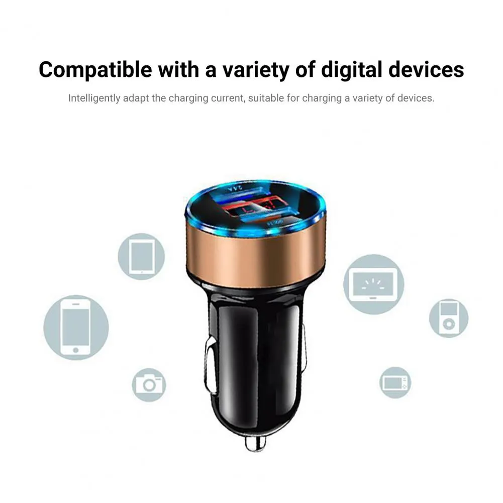 Mini Dual USB Mobile Phone Fast Charger for Vehicles (with LED Display)