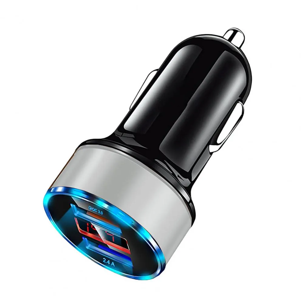 Mini Dual USB Mobile Phone Fast Charger for Vehicles (with LED Display)