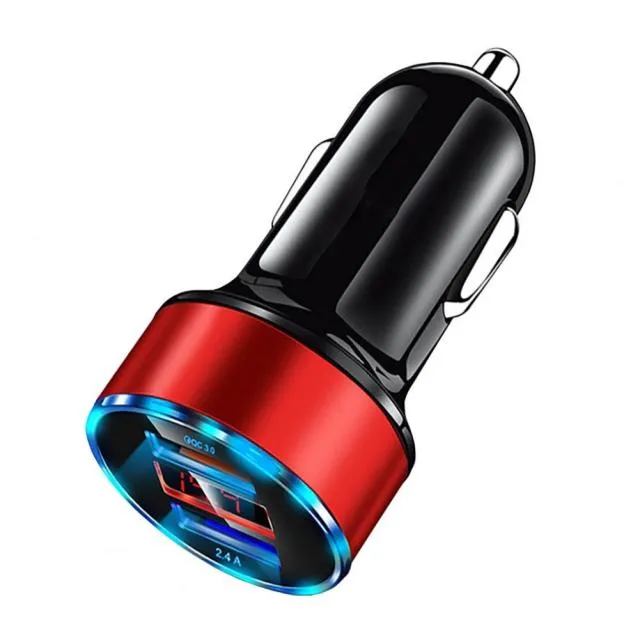 Mini Dual USB Mobile Phone Fast Charger for Vehicles (with LED Display)
