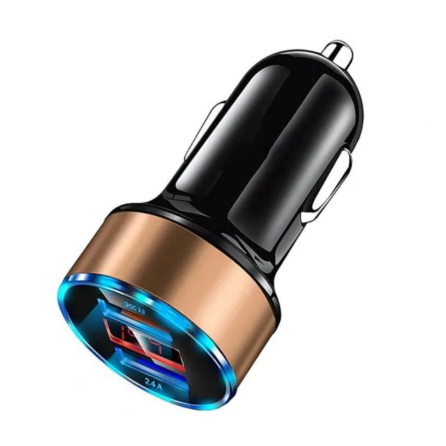 Mini Dual USB Mobile Phone Fast Charger for Vehicles (with LED Display)