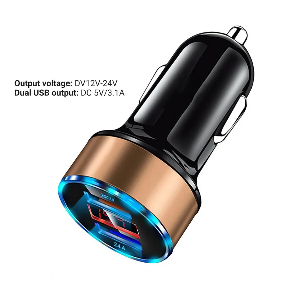 Mini Dual USB Mobile Phone Fast Charger for Vehicles (with LED Display)