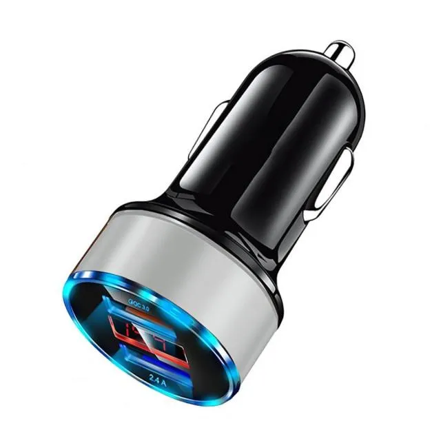 Mini Dual USB Mobile Phone Fast Charger for Vehicles (with LED Display)