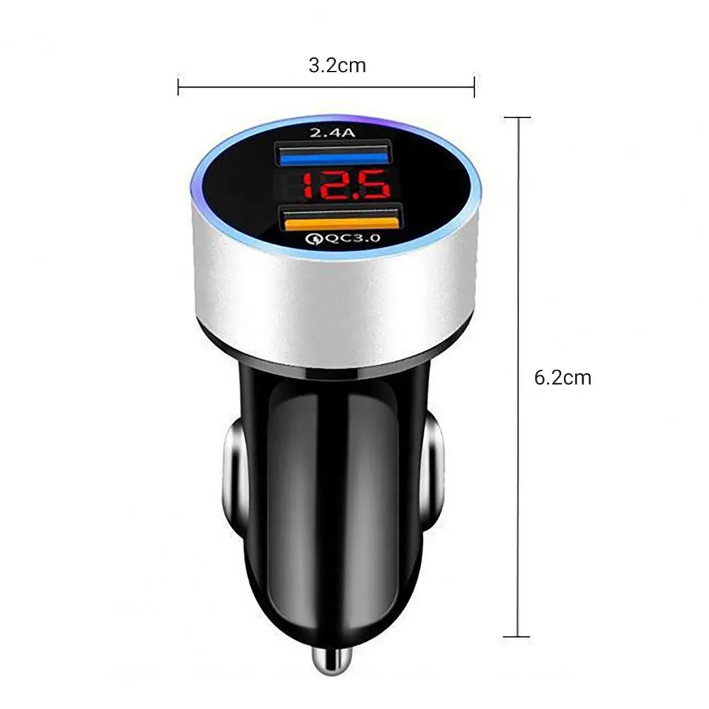 Mini Dual USB Mobile Phone Fast Charger for Vehicles (with LED Display)