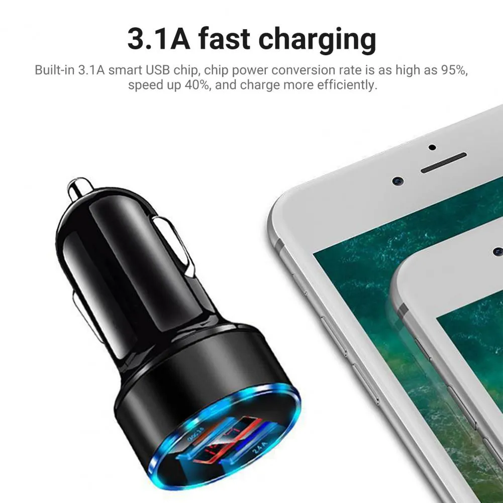 Mini Dual USB Mobile Phone Fast Charger for Vehicles (with LED Display)