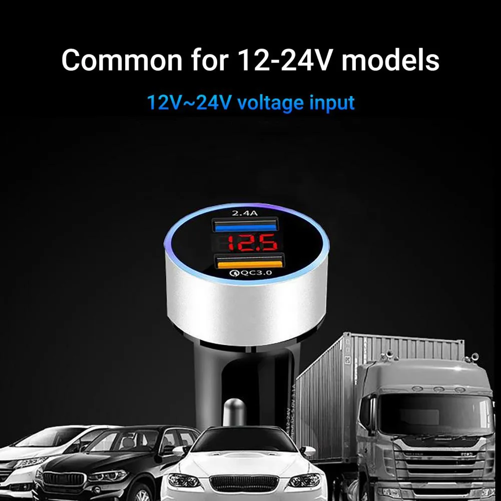 Mini Dual USB Mobile Phone Fast Charger for Vehicles (with LED Display)