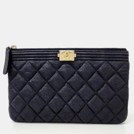 Navy Blue Caviar Leather Boy Clutch Bag