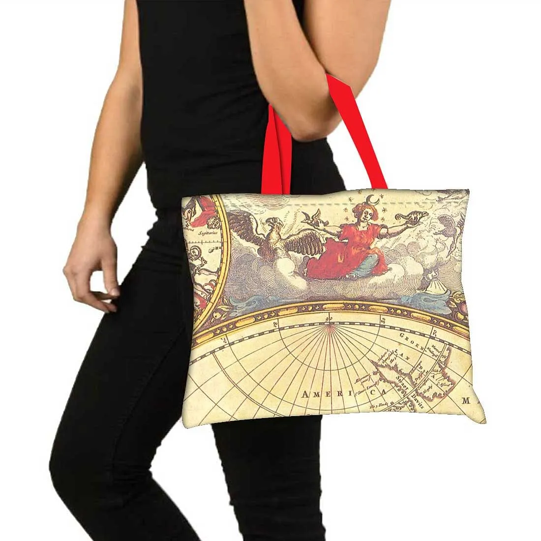 Nutcase Designer Tote Bag for Women Gym Beach Travel Shopping Fashion Bags with Zip Closure and Internal Pocket to keep cash/valuables - Old Map