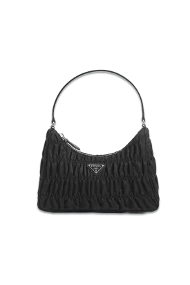 Re-edition 2000 Hobo Bag in Ruched Black Nylon