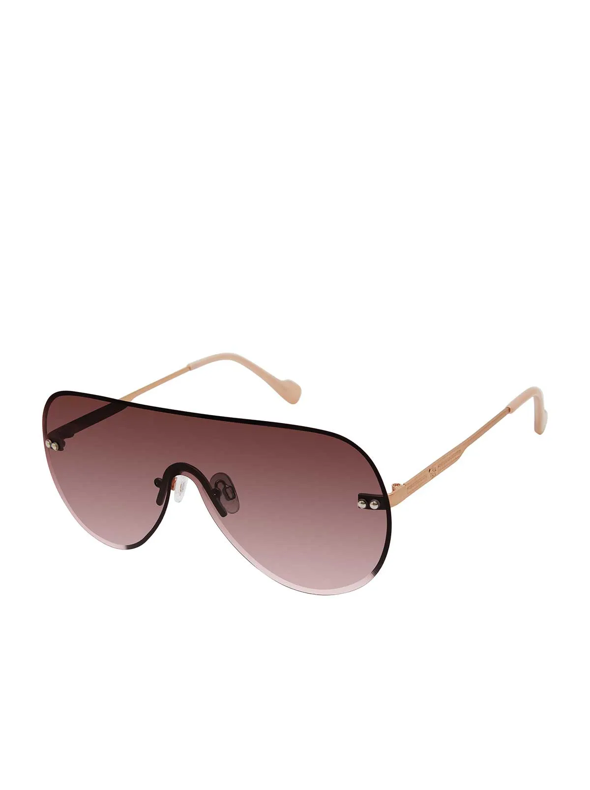 Rimless Metal Aviator Shield Sunglasses in Rose Gold