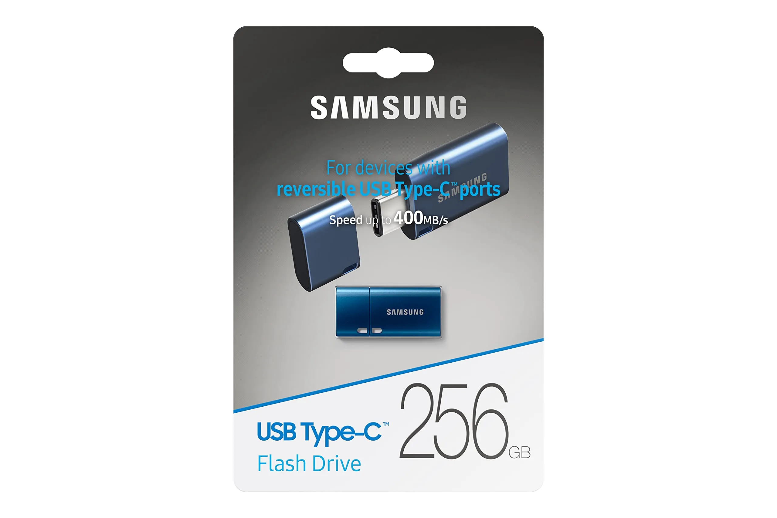 SAMSUNG Type-C USB Flash Drive, 256GB, Transfers 4GB Files in 11 Secs w/Up to 400MB/s 3.13 Read Speeds, Compatible w/USB 3.0/2.0, Waterproof, 2022, Blue, MUF-256DA/AM